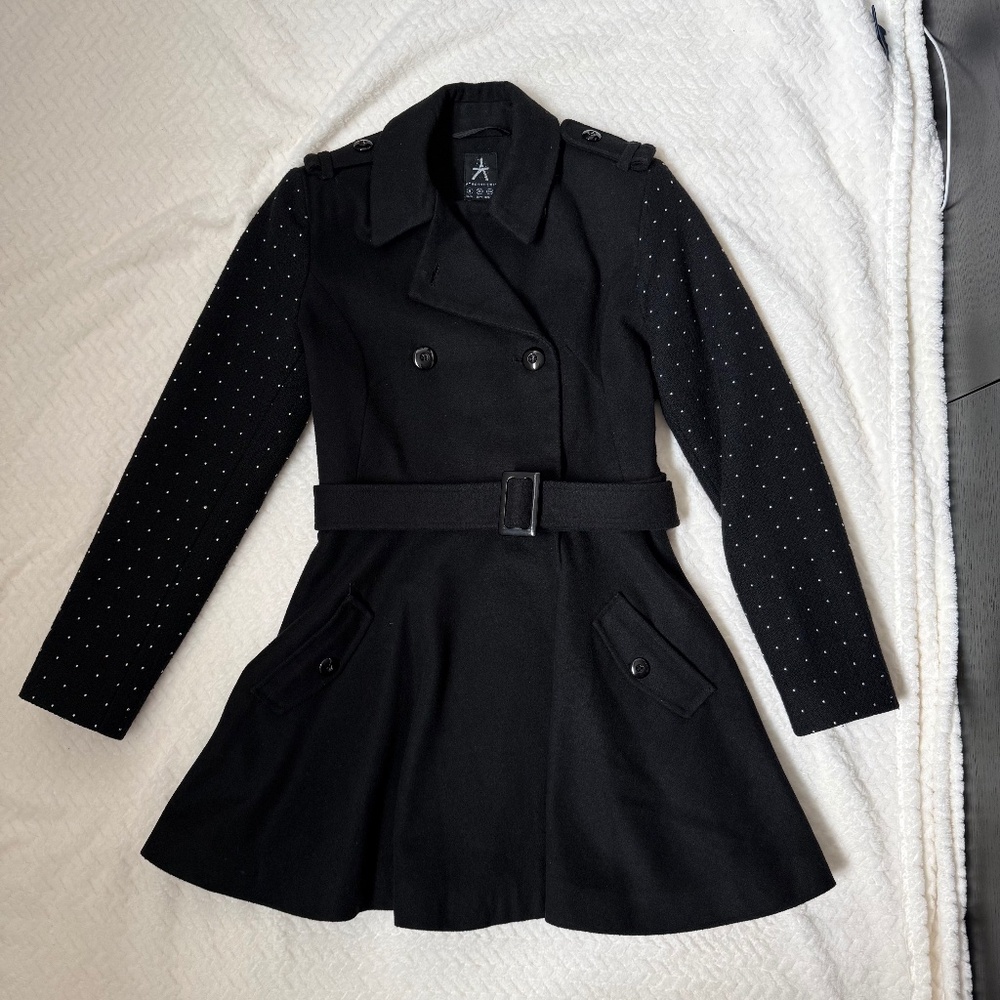 Atmosphere Women's Black Studded Sleeve Belted Trench Coat, UK 8, EUC